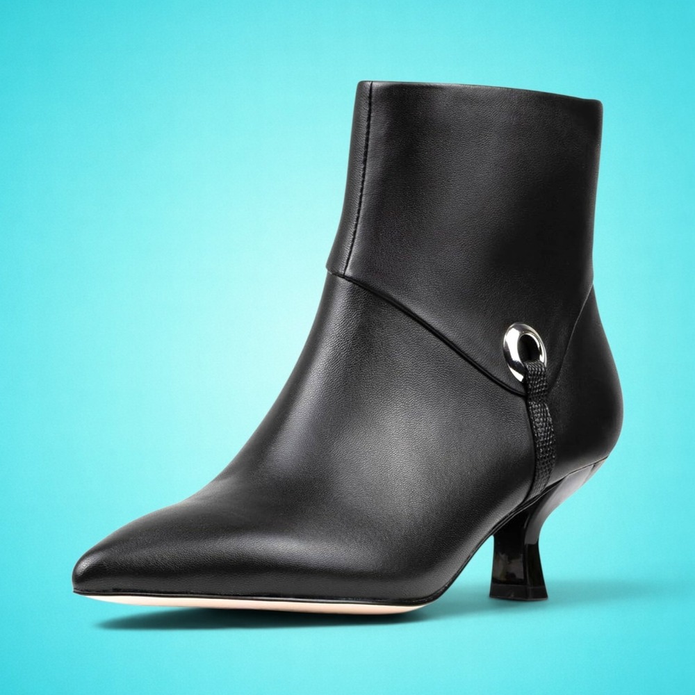 Donald Pliner Cindia black nappa leather pointed-toe kitten-heel ankle boots, 5M
